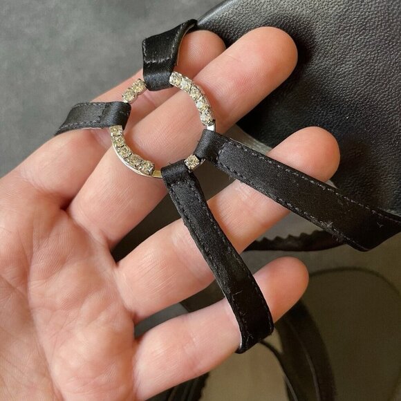 Y2K BCBG Satin Black Leather Rhinestone Slingback Heels Women’s‎ 8.5 vintage - Picture 8 of 14